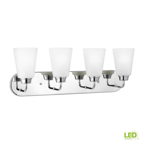 Generation Lighting Kerrville 24 in. 4-Light Chrome Traditional Transitional Bathroom Vanity Light with Satin Glass Shades and LED Bulbs