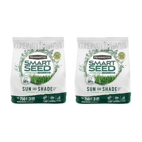 Pennington Smart Seed Sun and Shade South 3 lb. 750 sq. ft. Grass Seed and Lawn Fertilizer (2-Pack)