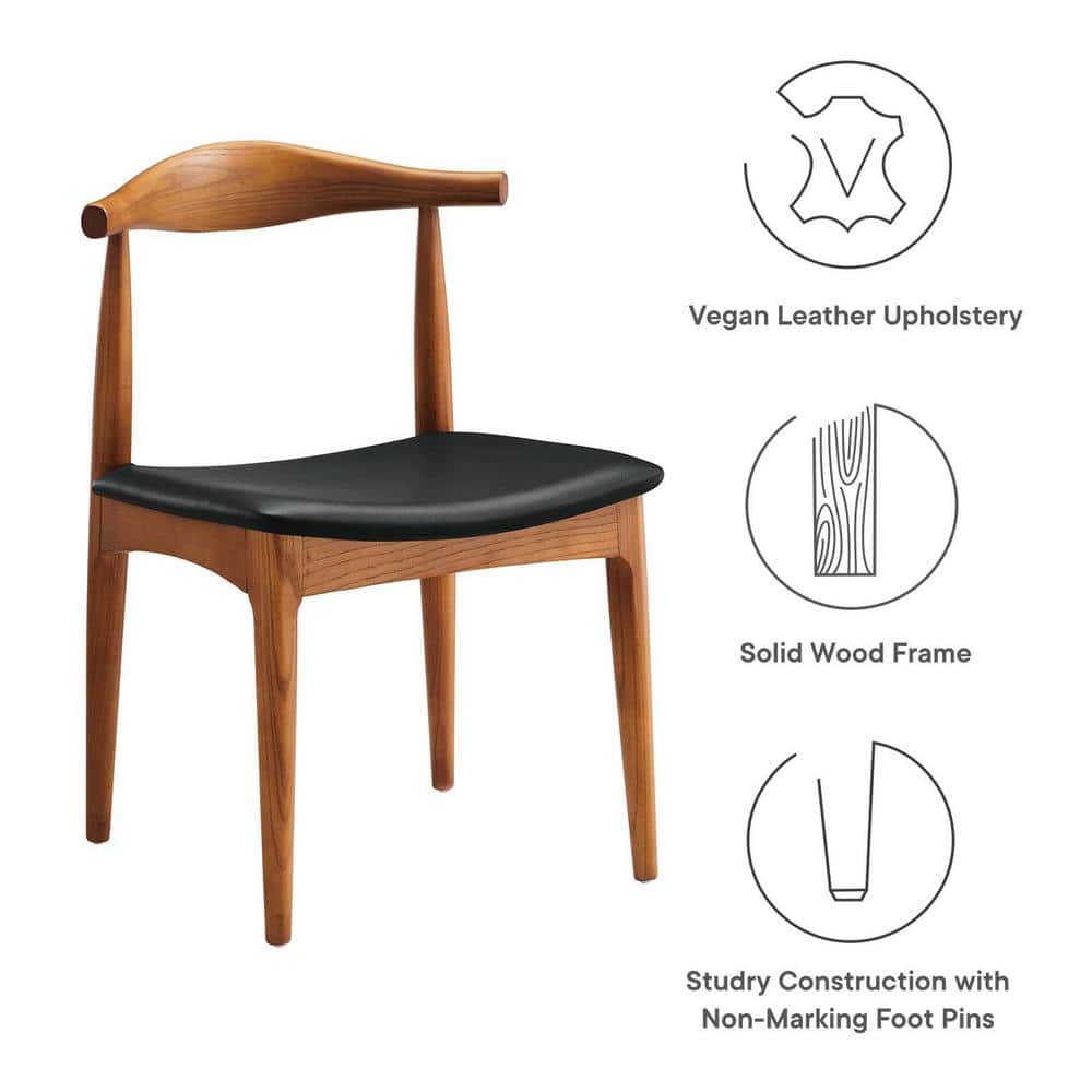 Mid-Century Curved Black Faux Leather and Wood Side Chair