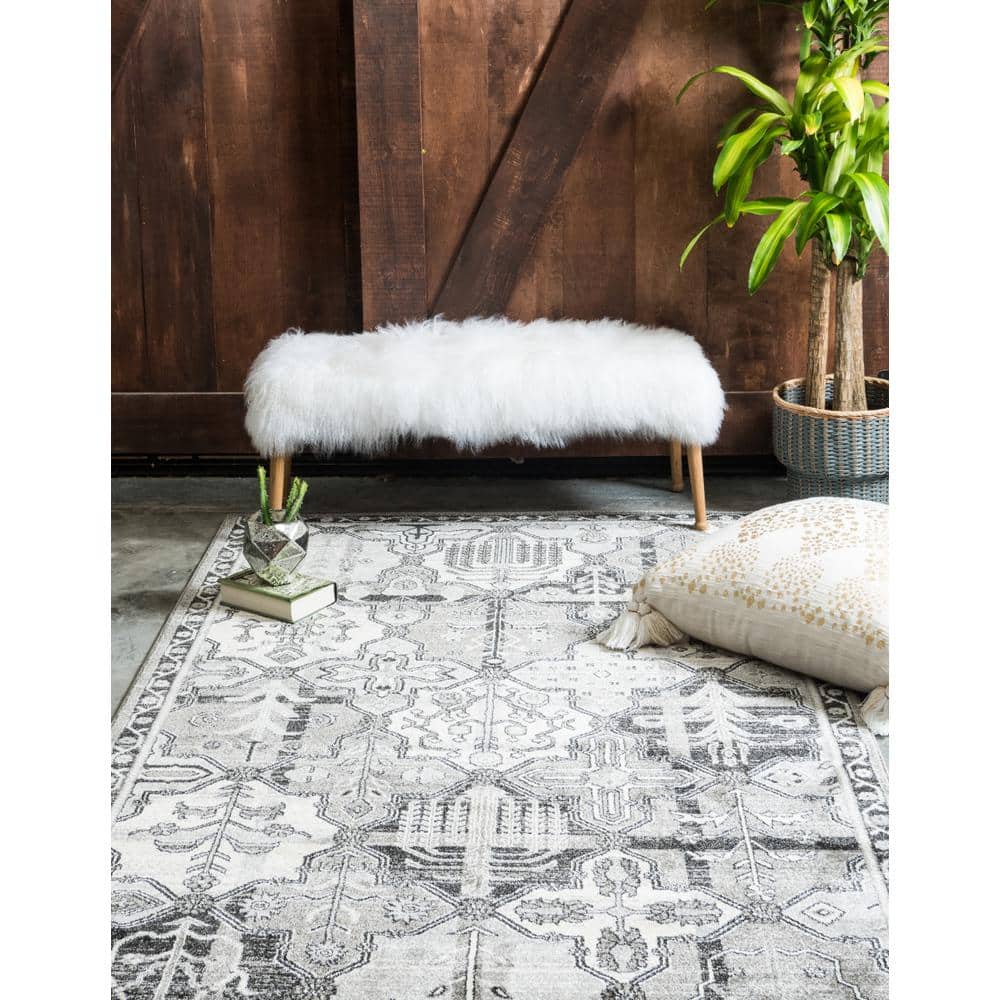 Miranda Gray Geometric 6'x9' Easy-Care Synthetic Area Rug