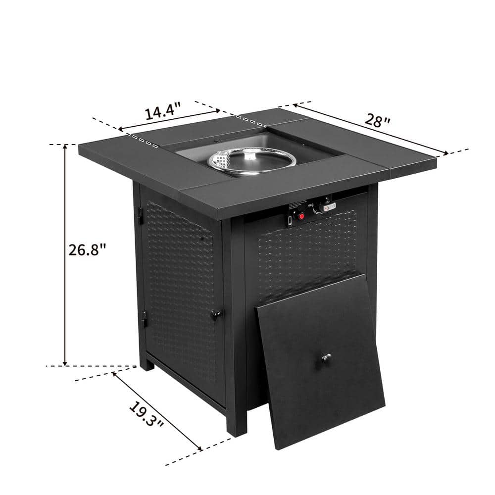 28-Inch Black Stainless Steel Gas Fire Pit Table