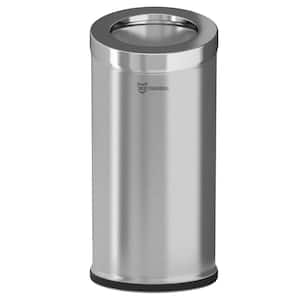 15 Gal. Stainless Steel Trash Can with Galvanized Steel Inner Bin, Round Beveled Open Top Bin for Office Lobby, Restroom