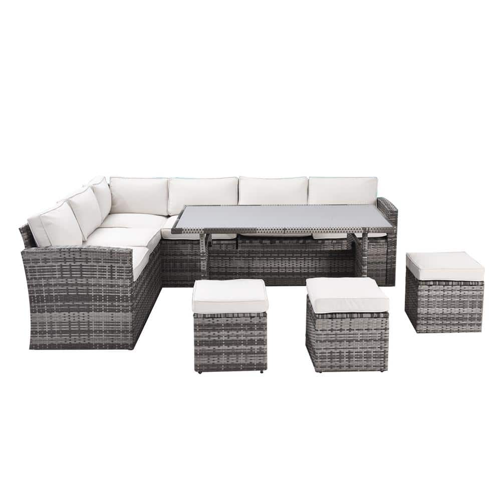 7-Pieces Wicker All Weather Patio Conversation Set Outdoor Sectional Sofa W