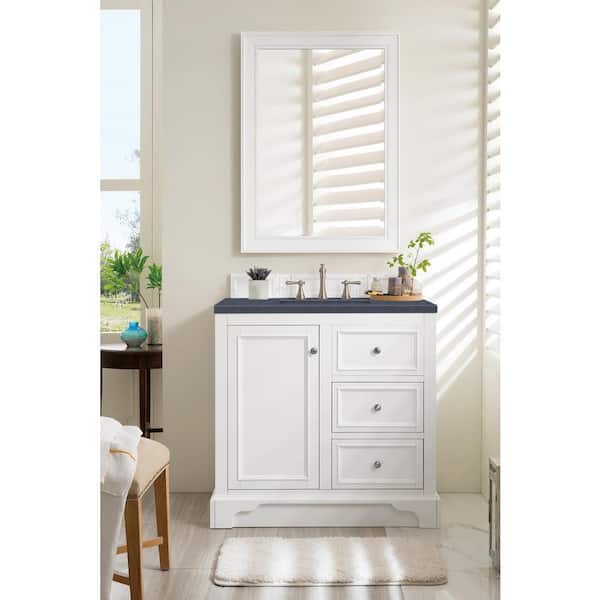 James Martin Vanities De Soto 37.3 in. W x 23.5 in.D x 36.3 in. H Single Vanity in Bright White with Quartz Top in Charcoal Soapstone
