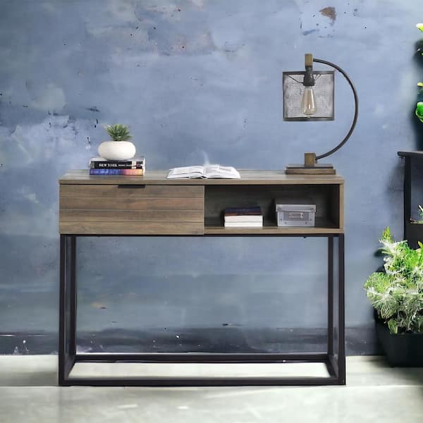 Acme Furniture Galeno 16 in. Rectangular Rustic Oak & Black Finish Wood -Drawer Desk with No Additional Features