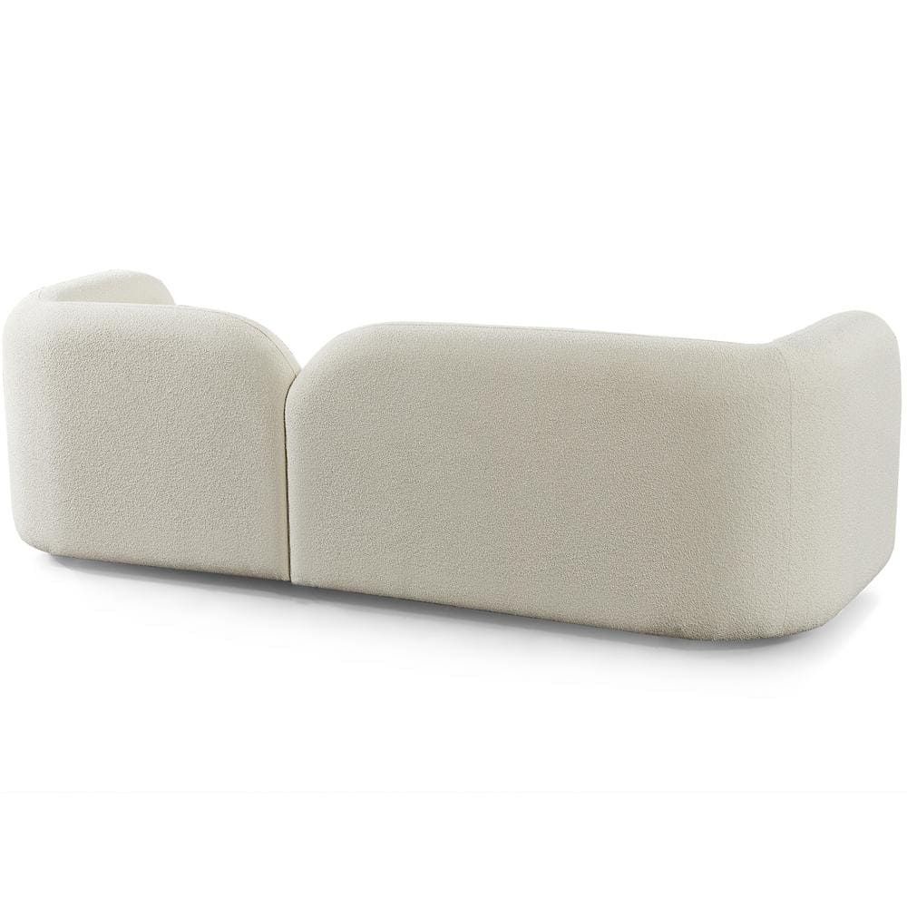 Donna Ivory Boucle Fabric Round Arm Sofa with Solid Wood Frame