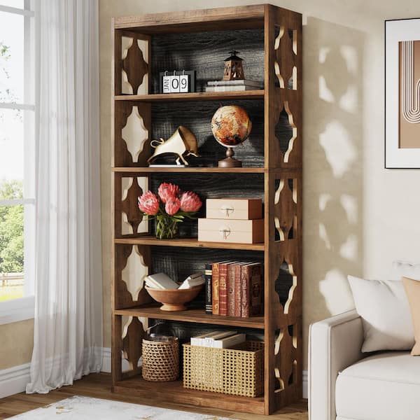 Frailey 70 in. Tall Dark Brown Engineered Wood 5-Shelf Standard Bookcase Bookshelf for Home Office