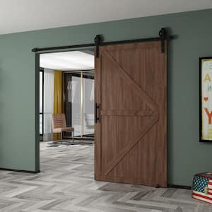 8 ft./96 in. Black Steel Bent Strap Sliding Barn Door Track and Hardware Kit with 12 in. Square Handle and Floor Guide