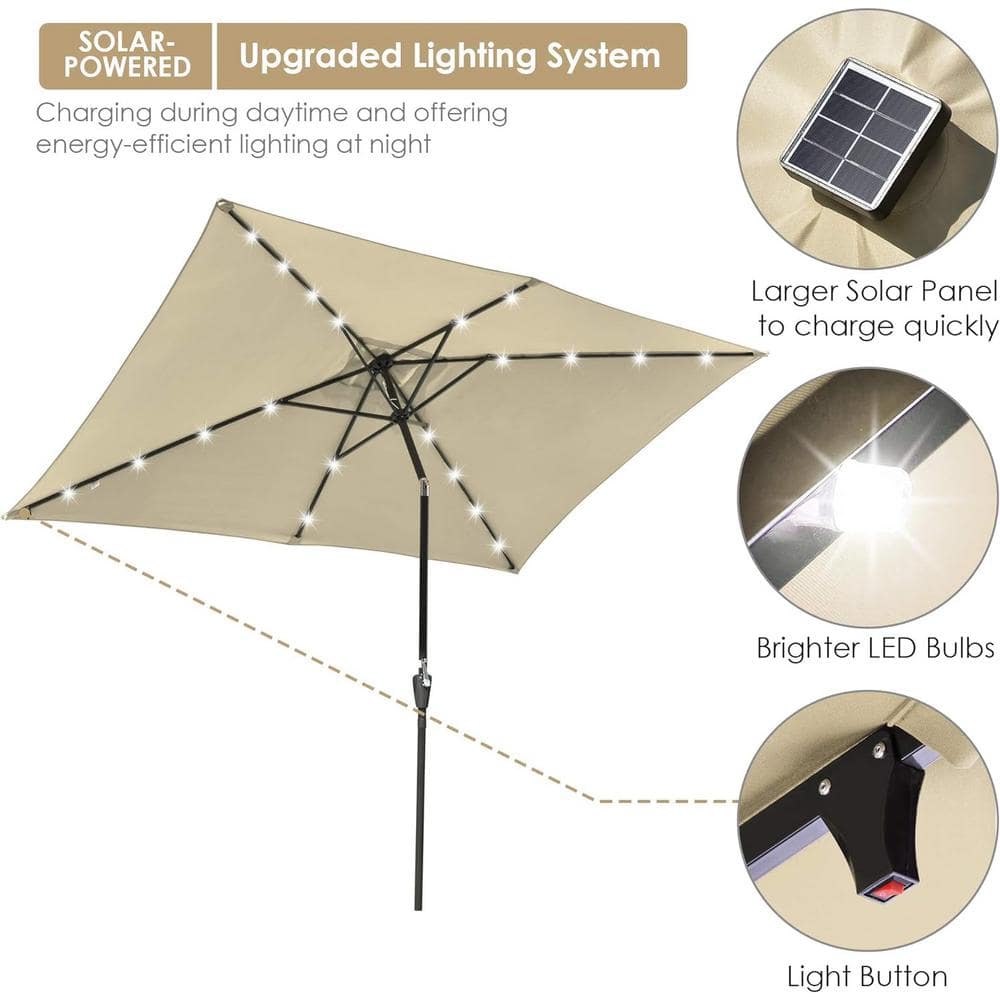 10x6.5 ft Beige Cantilever Patio Umbrella with Solar LED Lights