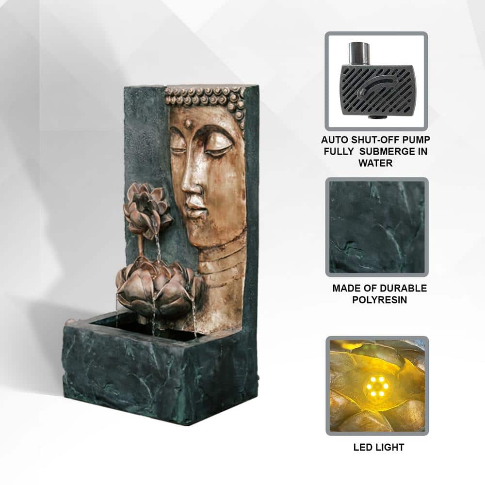 Bronze and Natural Grey Zen Lotus Water Fountain with LED Light
