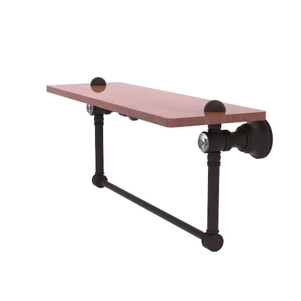 Allied Brass Carolina Crystal 22 in. W x 7 in. H x 5.54 D Wood Rectangular Shelf in Oil Rubbed Bronze with Integrated Towel Bar