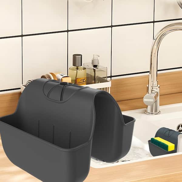 Black Silicone Sponge Holder with Multiuse Drainage Design for Kitchen Sink Organization