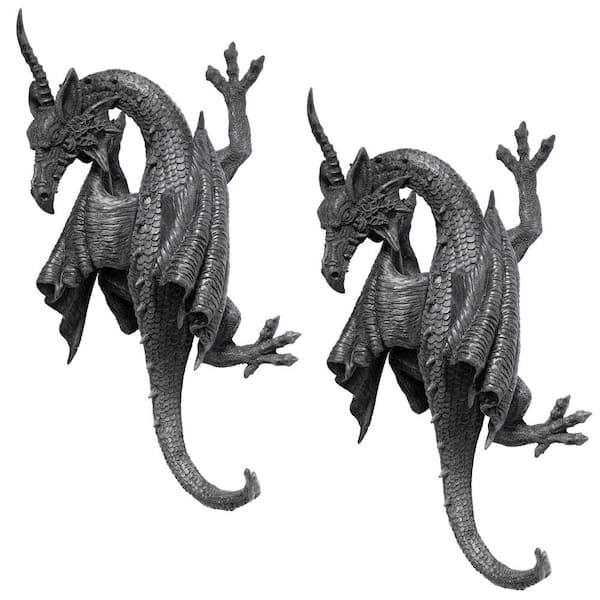 Design Toscano 13.5 in. x 7 in. Horned Dragon of Devonshire Wall Sculpture (2-Piece)