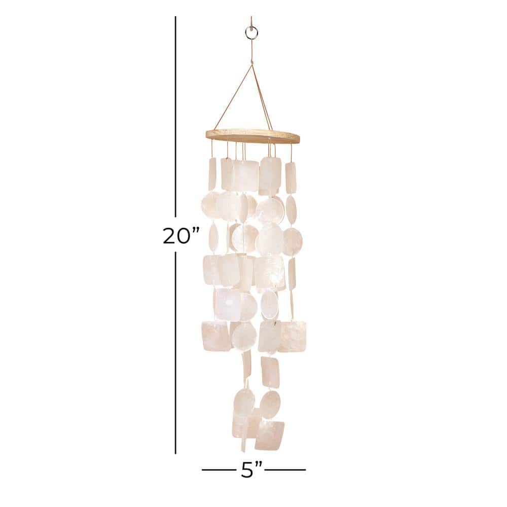 20" White Capiz Shell Waterfall Wind Chime with Oak Finish