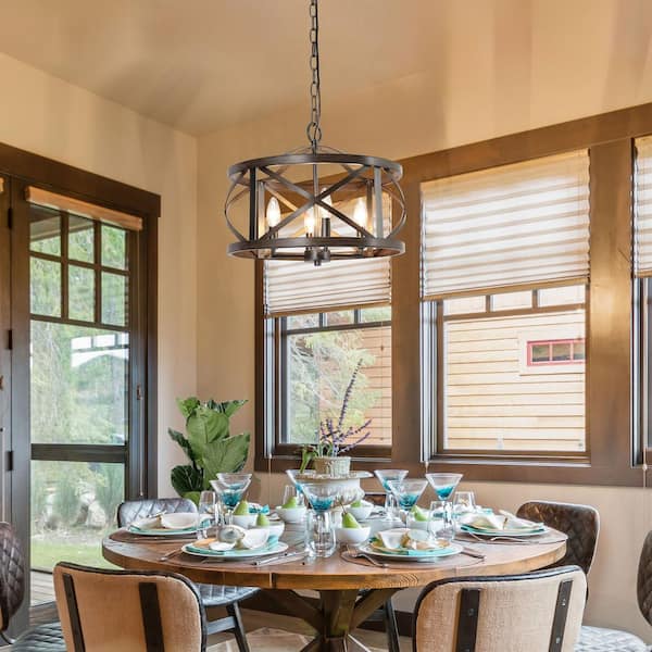 LNC Modern Farmhouse 4-Light Rust Black Candlestick Chandelier