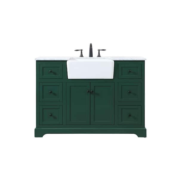 Unbranded Simply Living 48 in. W x 22 in. D x 34.75 in. H Bath Vanity in Green with Carrara White Marble Top