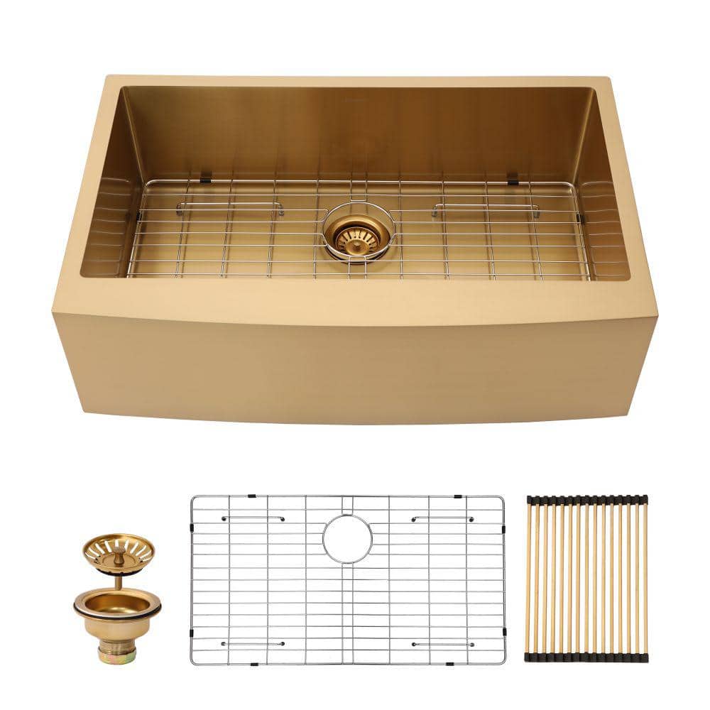 33 in. Farmhouse Apron Single Bowl 16-Gauge Gold Stainless Steel Workstatio