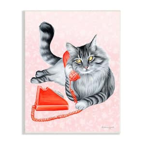Expressive Manx Cat Vintage Telephone Botanical Pattern by Amelie Legault Unframed Animal Art Print 15 in. x 10 in.