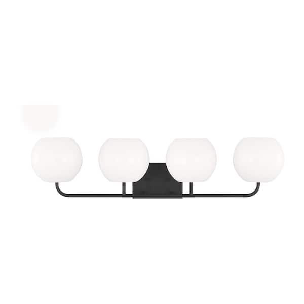 Generation Lighting Rory Extra Large 34 in. 4-Light Midnight Black Bathroom Vanity Light with Opal Glass Shades