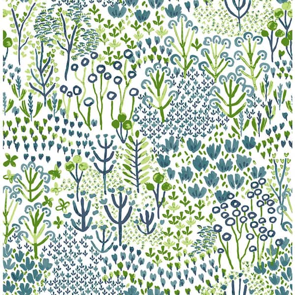 A-Street Prints Blue Chilton Teal Wildflowers Wallpaper Sample