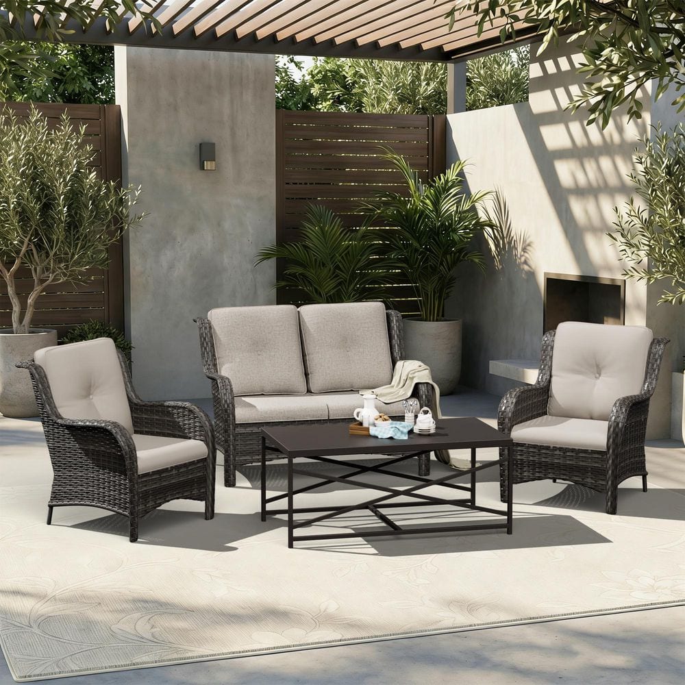 4-Piece Wicker Outdoor Patio Conversation Seating Sofa Set with Swivel Chairs, Coffe Table and Blue Cushions price history on PriceWatchPro