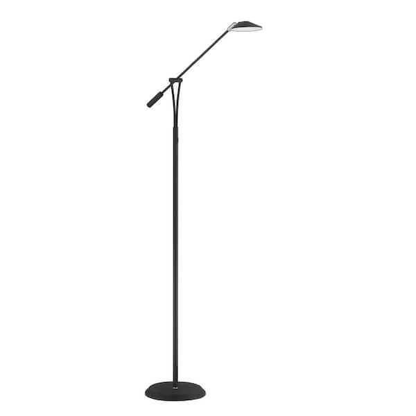 Kendal Lighting LAHOYA 45 in. Black/Satin Nickel Dimmable Swing Arm Floor Lamp with Black/Satin Nickel Metal, Acrylic Shade