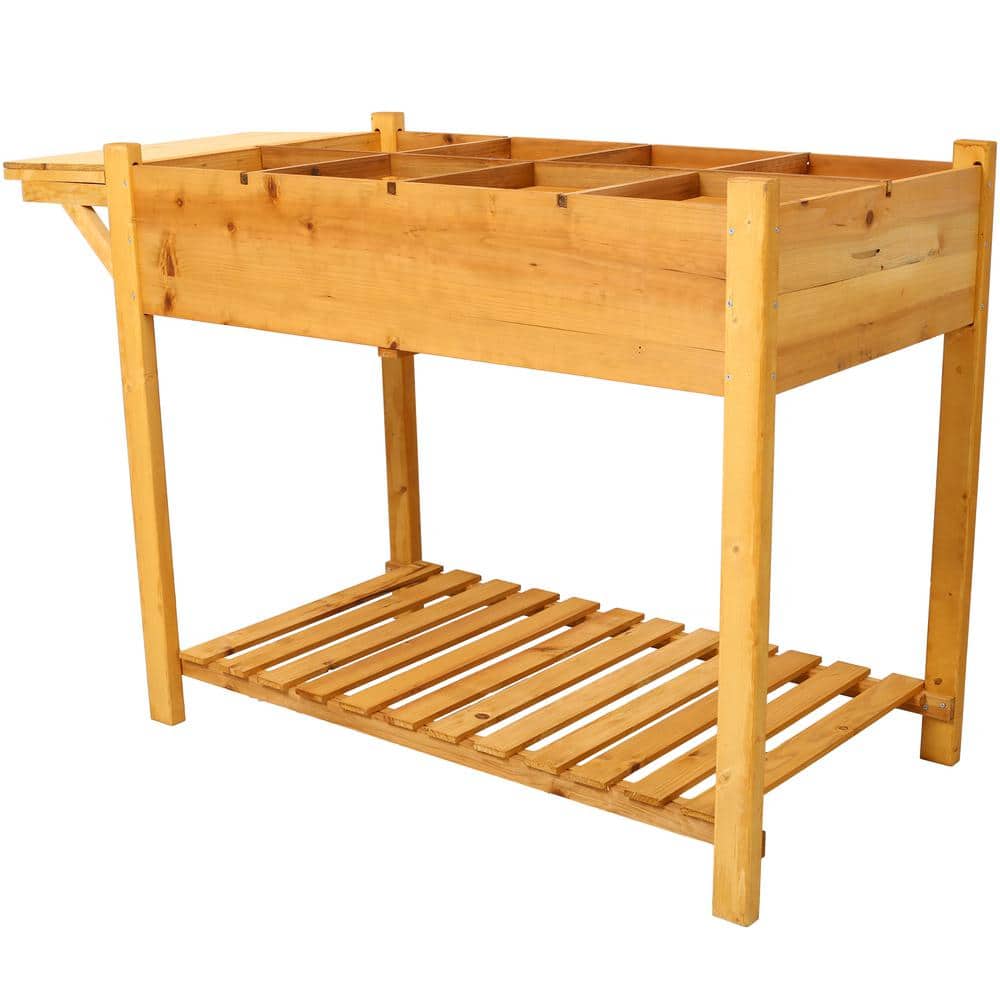 Premium Wood Elevated Garden Bed with Storage and Foldable Table