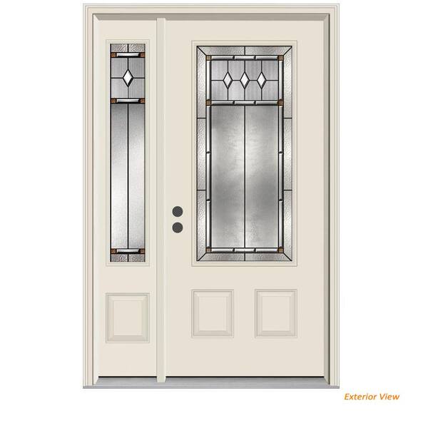 JELD-WEN 50 in. x 80 in. Full Lite Mission Prairie Primed Steel Prehung Right-Hand Inswing Front Door with Left-Hand Sidelite