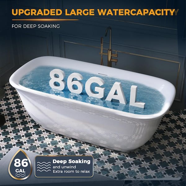 67 in. x 31.5 in. Acrylic Freestanding Flatbottom Double Ended Soaking Bathtub in White