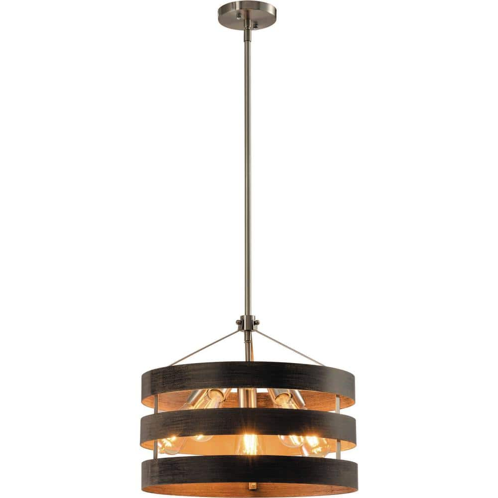 Volume Lighting 5-Light Brushed Nickel and Walnut Striped Drum Pendant ...