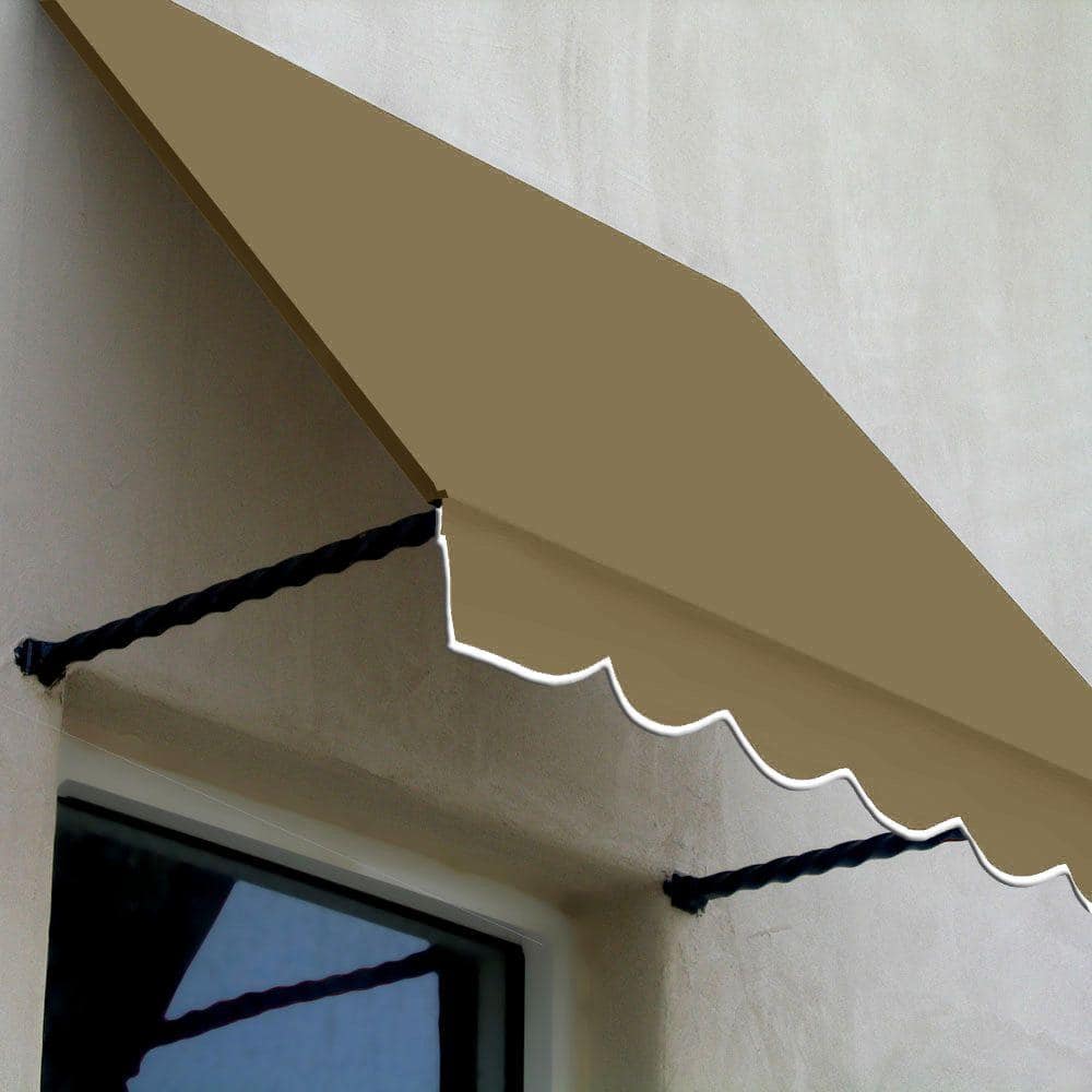 Tan Off-White Aluminum Fabric Fixed Awning with Soft Valence