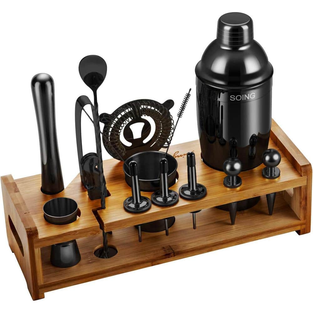 24-Piece Gold Stainless Steel Bartender Set, Cocktail Shaker Kit with Stand
