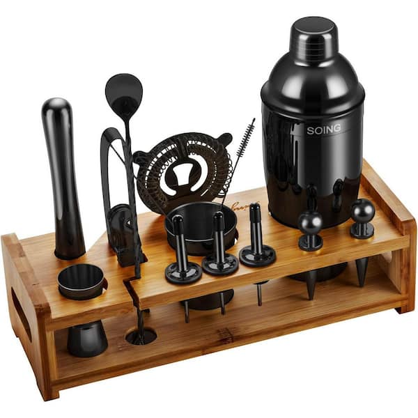 24-Piece Gold Stainless Steel Bartender Set, Cocktail Shaker Kit with Stand, Drink Mixing Tools, Recipes