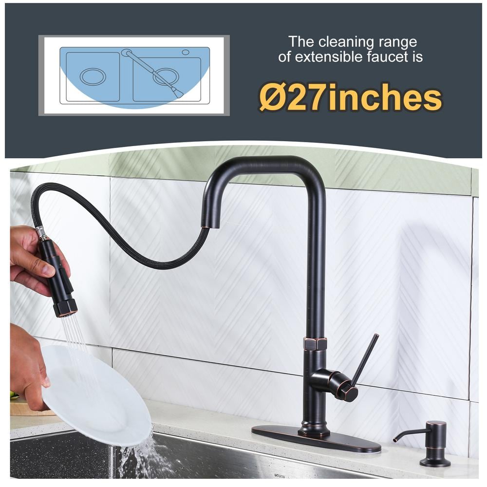 Oil Rubbed Bronze Single Handle Pull Down Kitchen Faucet with Deck Plate