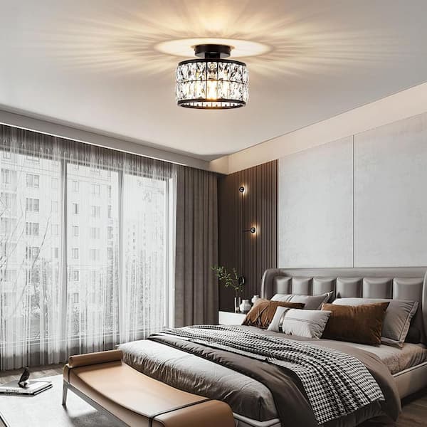 BeamBox 9.3 in. Black Standard Crystal Ceiling Light Fixture