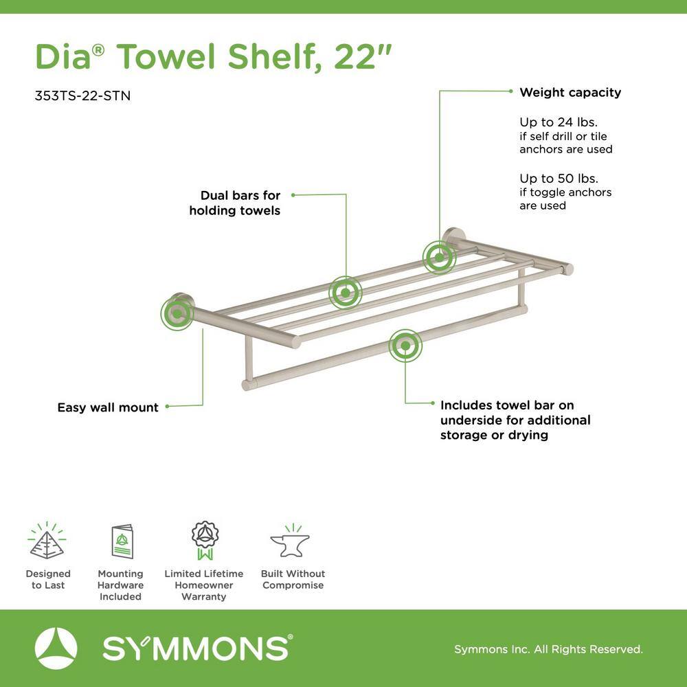 Dia 22 Inch Satin Nickel Wall-Mounted Towel Shelf with Bar