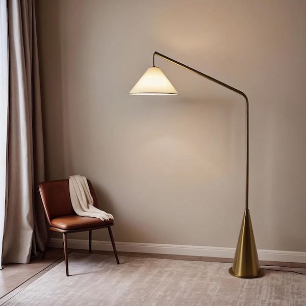 67 in. Brass Contemporary 1-Light Smart 1-Way (On/Off) Standard Floor Lamp for Living Room with Linen Drum Shade