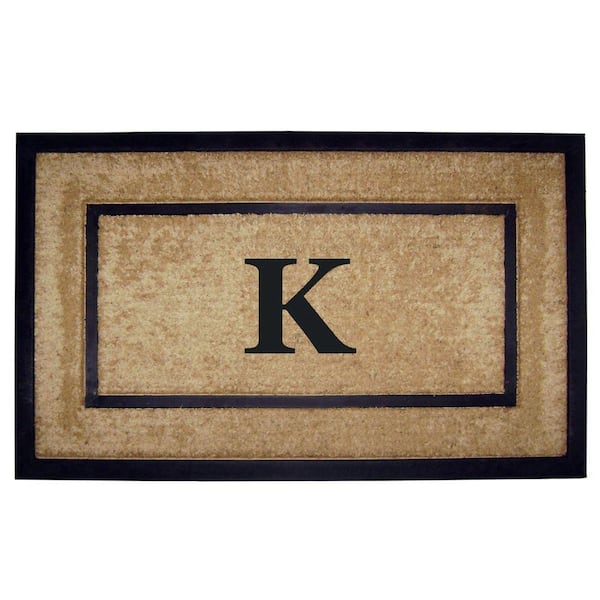 Nedia Home DirtBuster Single Picture Frame Black 22 in. x 36 in. Coir with Rubber Border Monogrammed K Door Mat