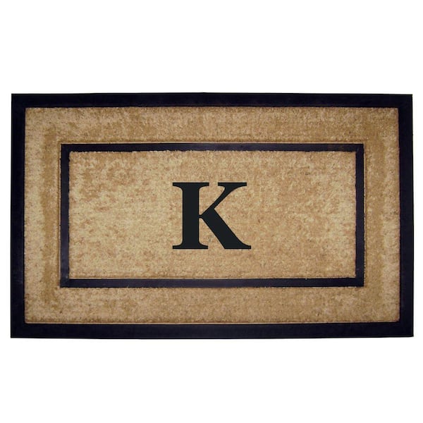 Nedia Home Heavy Duty Brown 22 in. x 36 in. Rubber Coir Single Picture Frame Monogrammed K Indoor Outdoor Door Mat