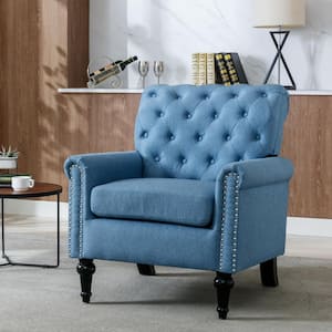 28.35 in. W x 29.92 in. D x 34.05 in. H Blue Linen Cabinet with Linen Fabric Tufted Reading Chair