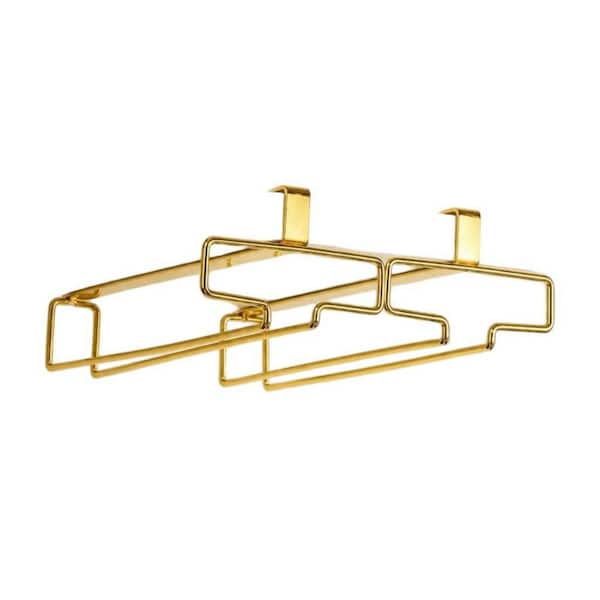 2-Pack Under Cabinet Iron Wine Glass Holder, Hanging Storage Rack Organizer for Kitchen, Gold