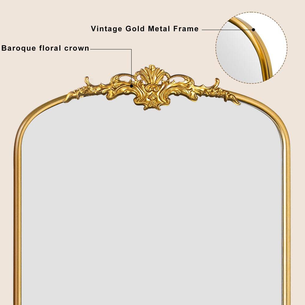 Crane Lake 24"x36" Gold Arched Metal Framed Decorative Mirror