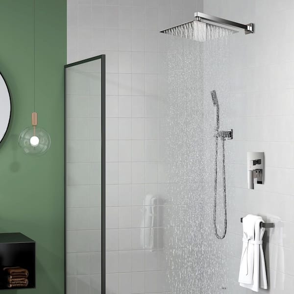 12 in. 2-Jet High-Pressure Rainfall Shower System w/Combo Set Wall Mount Handheld Shower Head in Chrome (Valve Included)