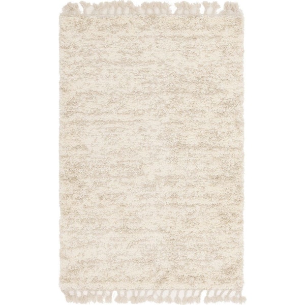 Unique Loom Hygge Shag Misty Ivory 4 ft. x 6 ft. Area Rug