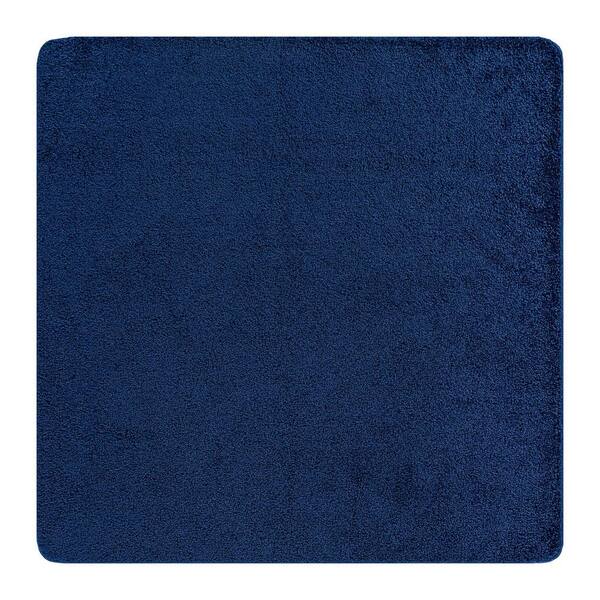 Silky Navy 3 ft. x 3 ft. Solid Plus Thick Pile Non Slip Easy Clean Non Shedding Modern Landing Mat Indoor Area Rug
