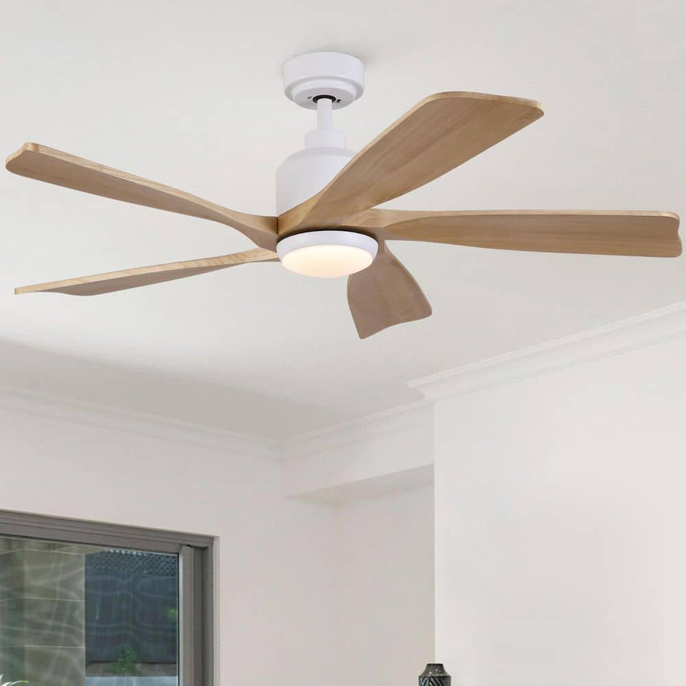 Ponicy 52 in. Indoor Matte White Ceiling Fan with Solid Wood Blades, Integrated LED Light, for Living Room and Bedroom price history on PriceWatchPro