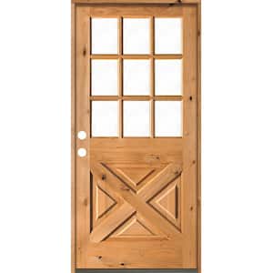 32 in. x 80 in. Knotty Alder Right-Hand/Inswing X-Panel 1/2 Lite Clear Glass Clear Stain Wood Prehung Front Door