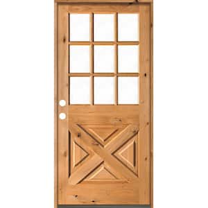 36 in. x 80 in. Knotty Alder Right-Hand/Inswing X-Panel 1/2 Lite Clear Glass Clear Stain Wood Prehung Front Door