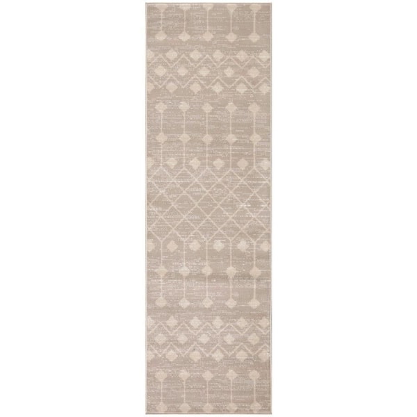 Nourison Grafix Beige 2 ft. x 12 ft. Trellis Transitional Runner Area Rug