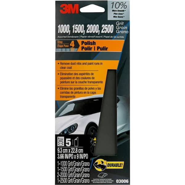 3M Wetordry 3-2/3 in. x 9 in. Assorted Grit (1000, 1500, 2000 and 2500) Sandpaper (5-Pack)